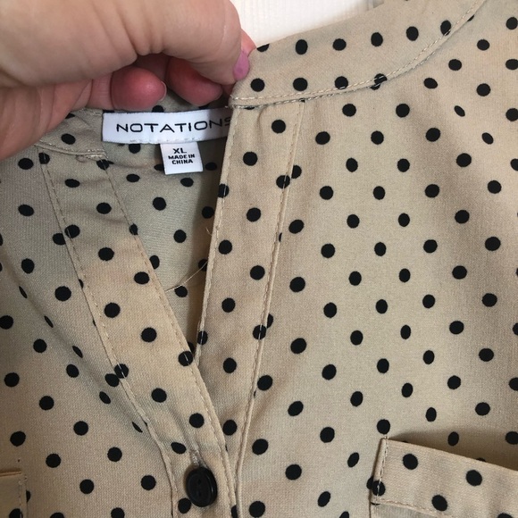 Notations Long Sleeve with Roll Tab  Button Down Blouse. Polka Dot Size XL - Picture 7 of 9